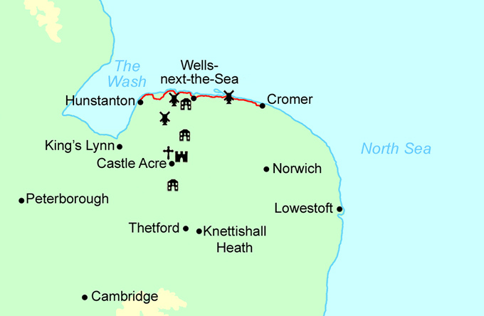 Norfolk Coast Path Short Running Break map